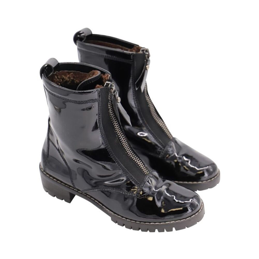 Stuart Weitzman Zip Up Boots in Black Patent Leather